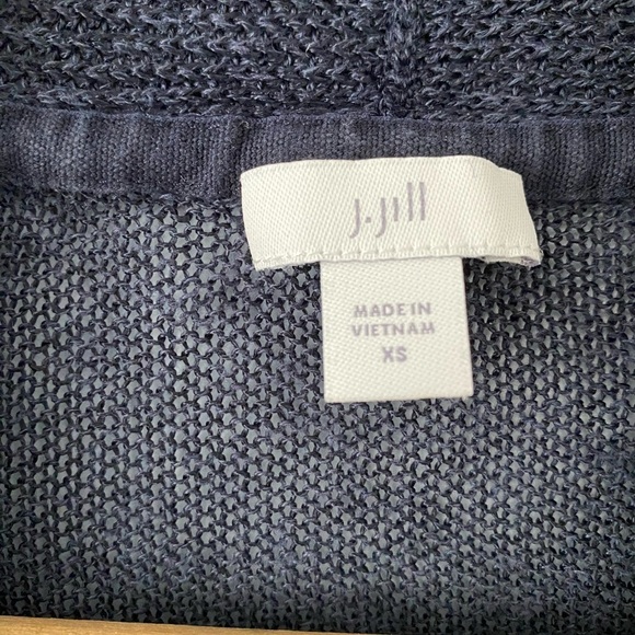 J Jill Long Cardigan Duster Sweater SZ XS Linen Blend Navy Open Front Loose Knit - Picture 4 of 9